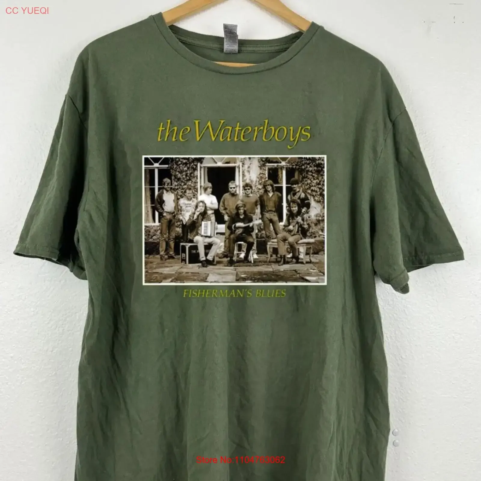The Waterboys Fisherman's Blues T Shirt Green All Size Fan AM830 vintage Washed Slightly graphic Versatile designer clothes
