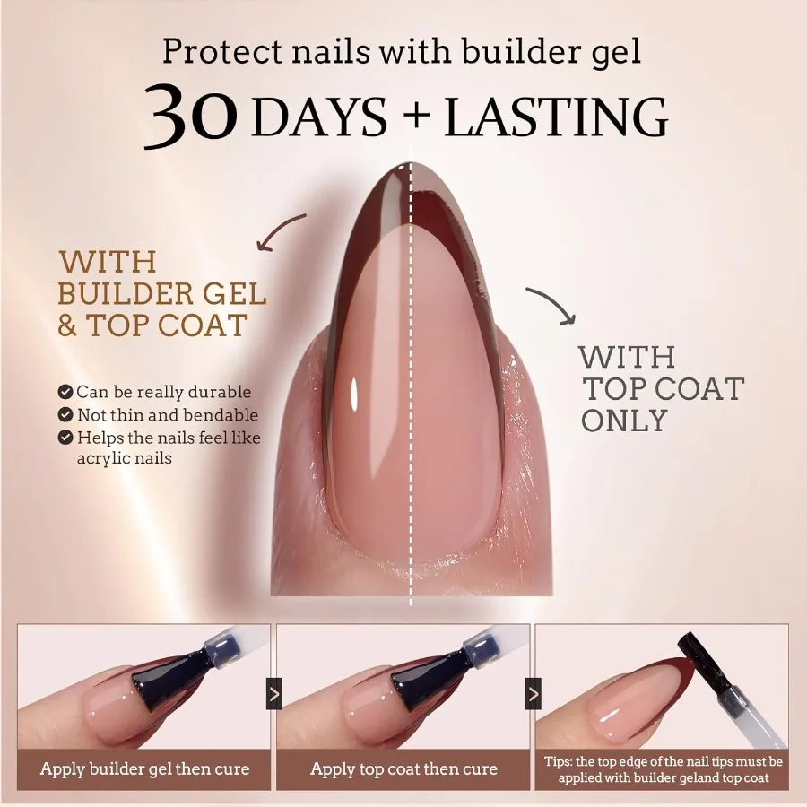 秋のプレスオンネイル、ミディアムアーモンドシェイプ、フレンチチップ、ソフトジェル仕上げ、肌色のフェイクネイル、簡単ソーキングオフ