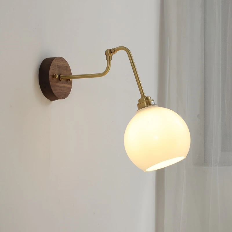 Imagem -05 - Iwhd-walnut Base Cobre Led Lâmpada de Parede Sconce Puxar Cadeia Interruptor Âmbar Vidro Bola Braço Luz Escada Ajustável Wandlamp up Down