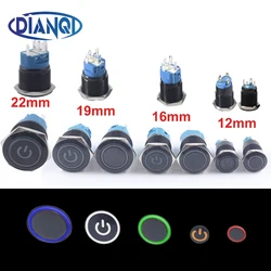 12/16/19/22mm Alumina black push button switcheswith ring light pushbutton waterproof press button momentary Latching Blue Red