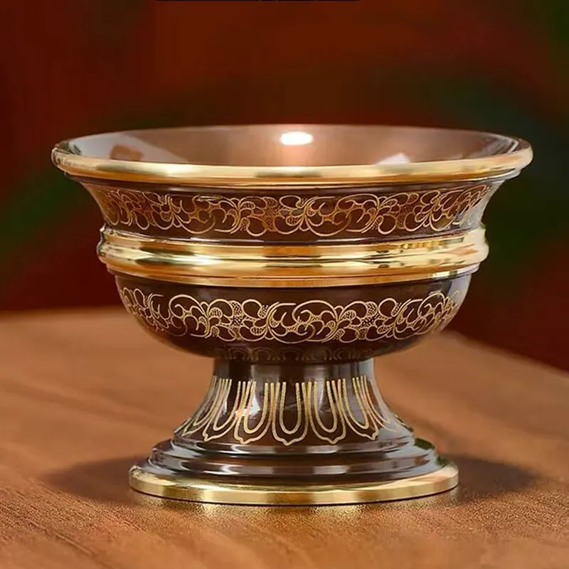 

1pc 1.97in Embossed Brass Buddha Bowl Handicraft Tribute Holy Water Cup Decor