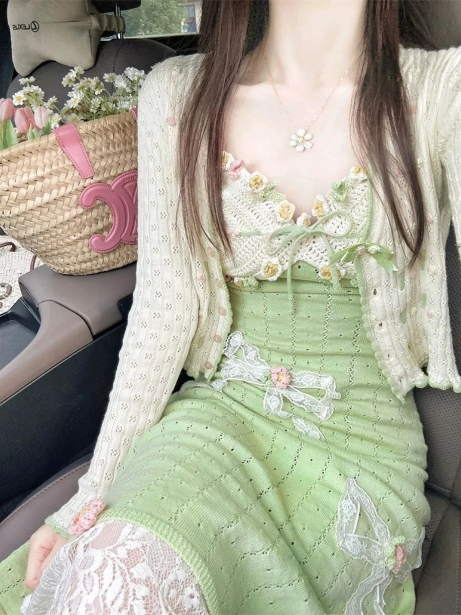 

Весенне-осенний высококачественный вязаный кардиган Dopane Jaet для похудения на бретельках Dr, комплект из двух предметов, женский ансамбль Faion