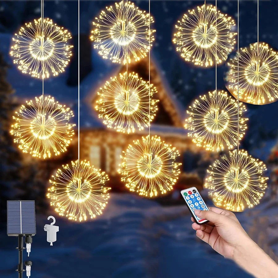 5/10Pack Fireworks Solar Light Outdoor Solar Powered Starburst Fairy Light Waterproof Garden Copper Wire Twinkle String Light