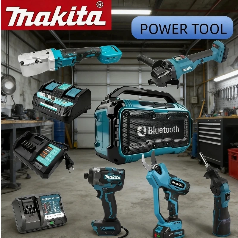 

Набор для резки Makita 18V: бесщеточная шлифовальная машина и пистолет для зачистки, включая различные аксессуары для зарядного устройства.