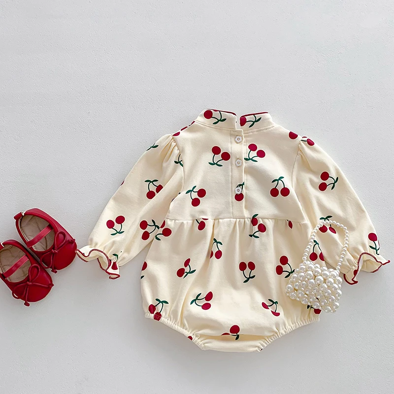 Pelele de primavera para niñas recién nacidas, ropa de bebé con estampado de cerezas y mariposas, mono de manga larga, ropa de escalada, ropa de