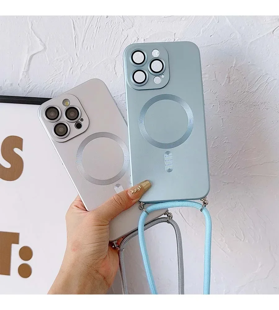 حافظة مغناطيسية بحزام كروس لهاتف آيفون 16 15 14 13 11 12 Pro Max Plus XS XR Magsafe غطاء خلفي ناعم من السيليكون #3