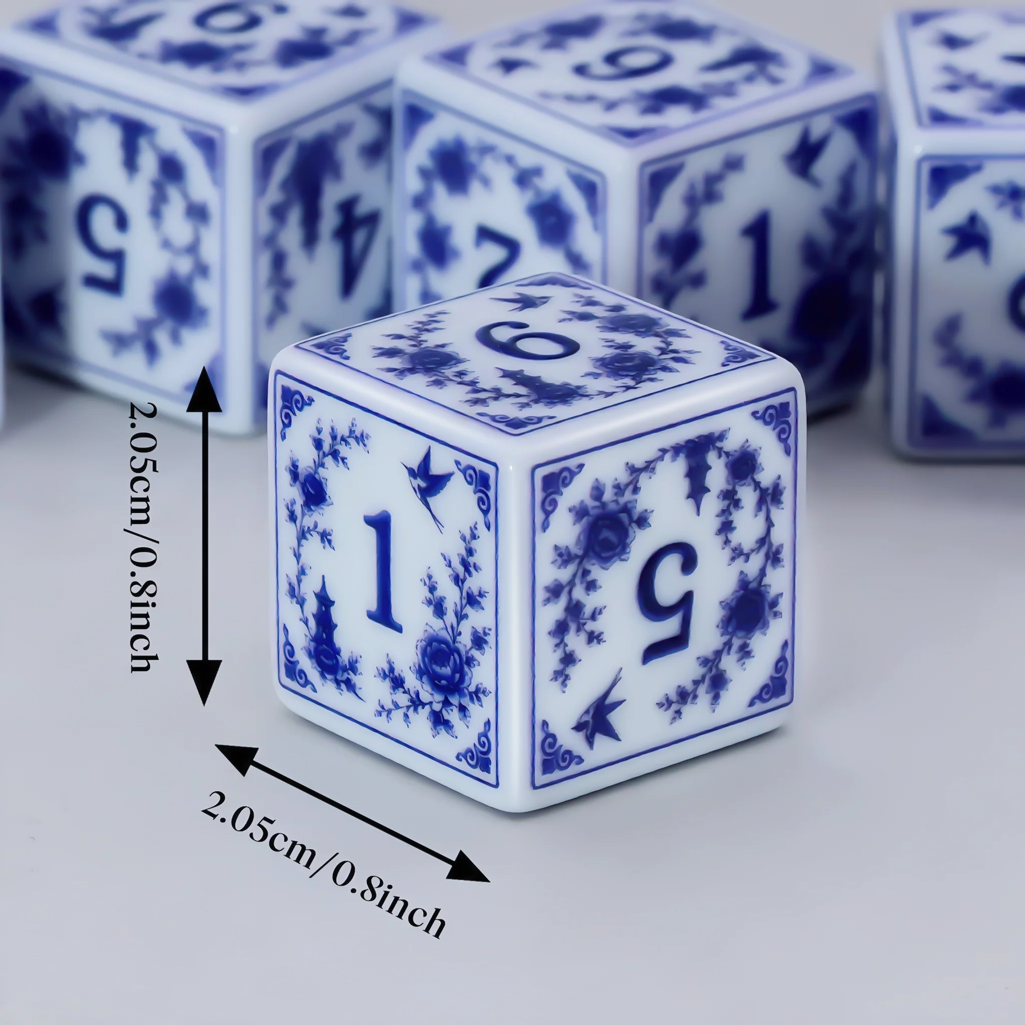 4PCS Blue White Floral Pattern Dice Set, Chinese Style Acrylic D6 Dice for Board Games, Tabletop, Family Party & Gifts