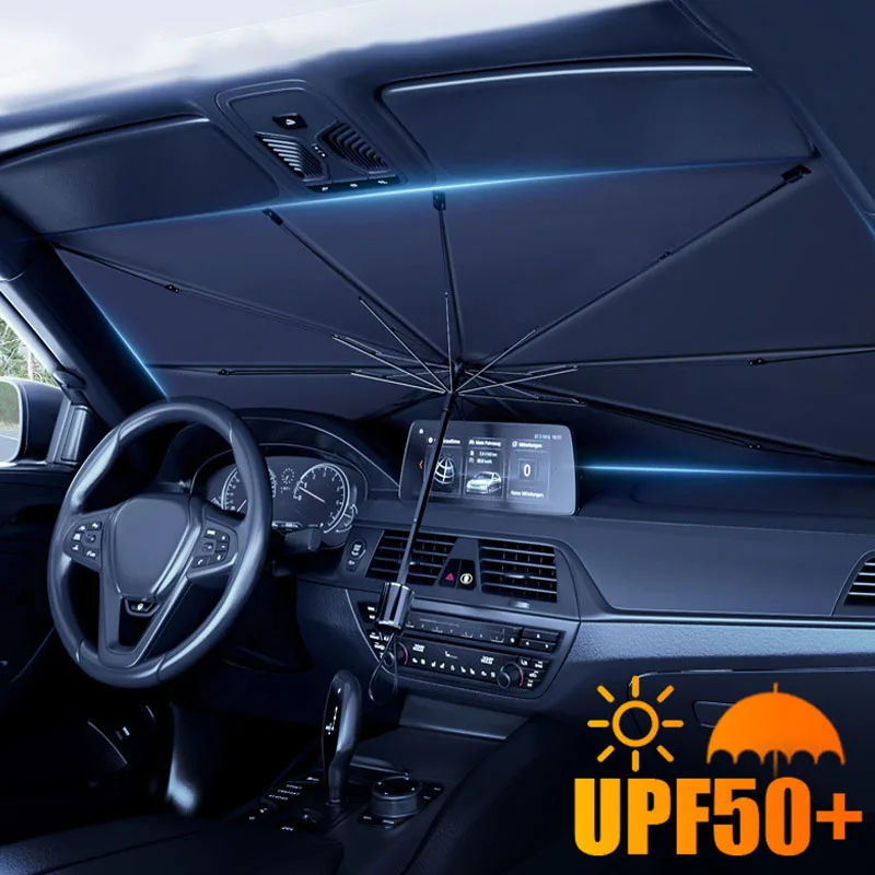 Kcimo Car Windshield Sun Shade Front Window Sunsahde Curtain Summer Sun Protection UPF50+ 99% UV Blocking Heat Insulation