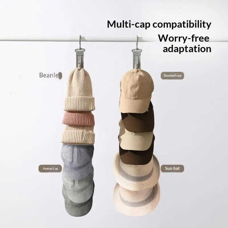 Wardrobe Hanging Cap Organizer 10 Anti-slip Clips Adjustable Rope Hat Storage Rack for Closet Bedroom Use