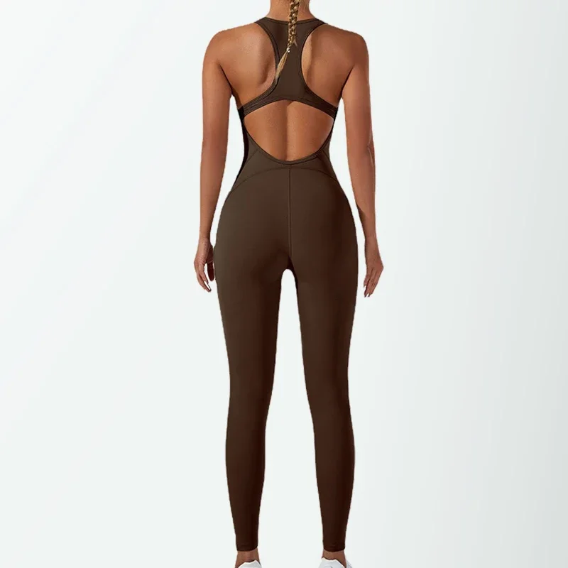 

VEQKING Racer Back Women Yoga Jumpsuits Sleeveless Padded Sports Legging Tracksuits Quick Dry Elastic Pilates Workout Bodysuits