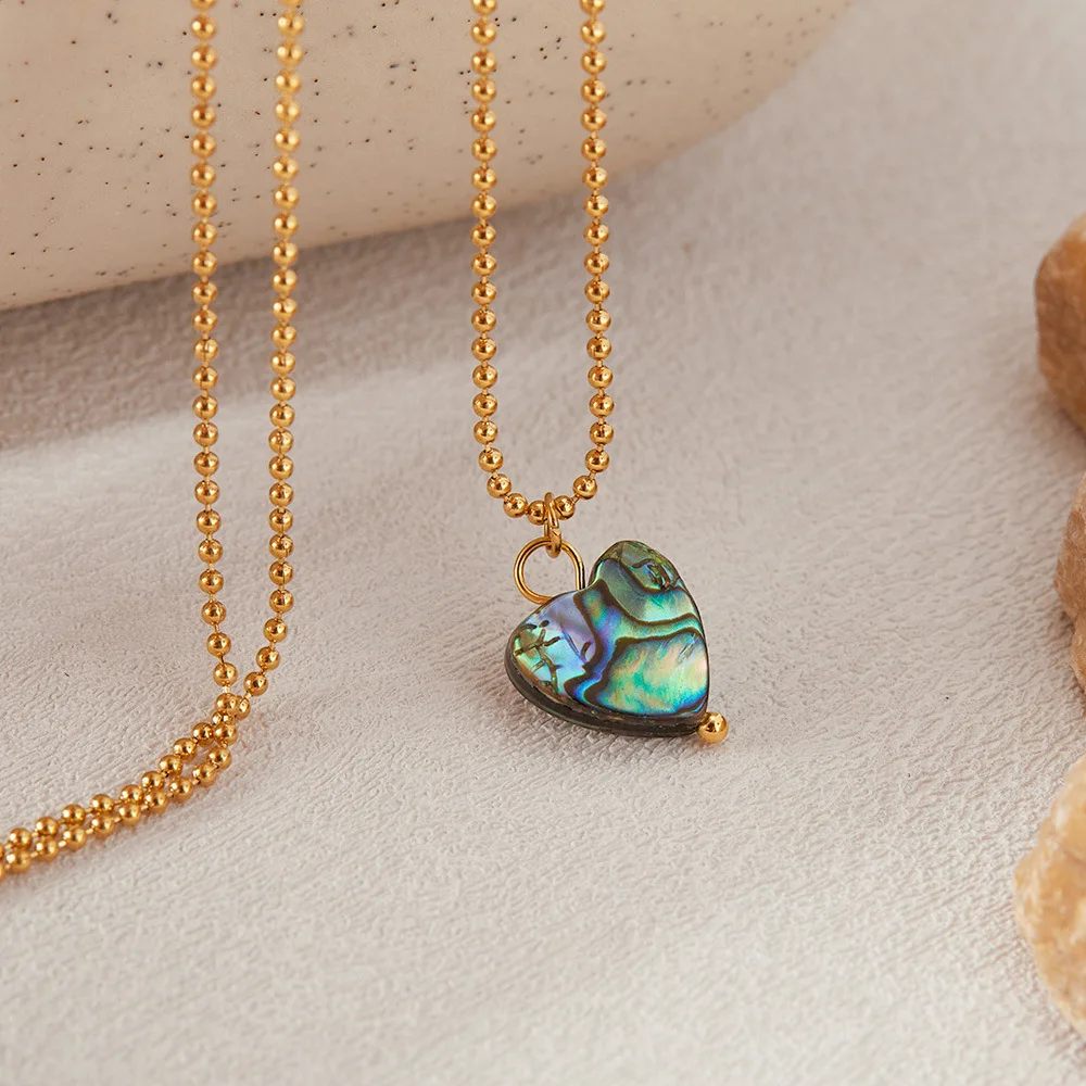 Aço inoxidável Amor Colar para Senhoras, Clavícula Cadeia, Moda Design Feel, Natural abalone Shell