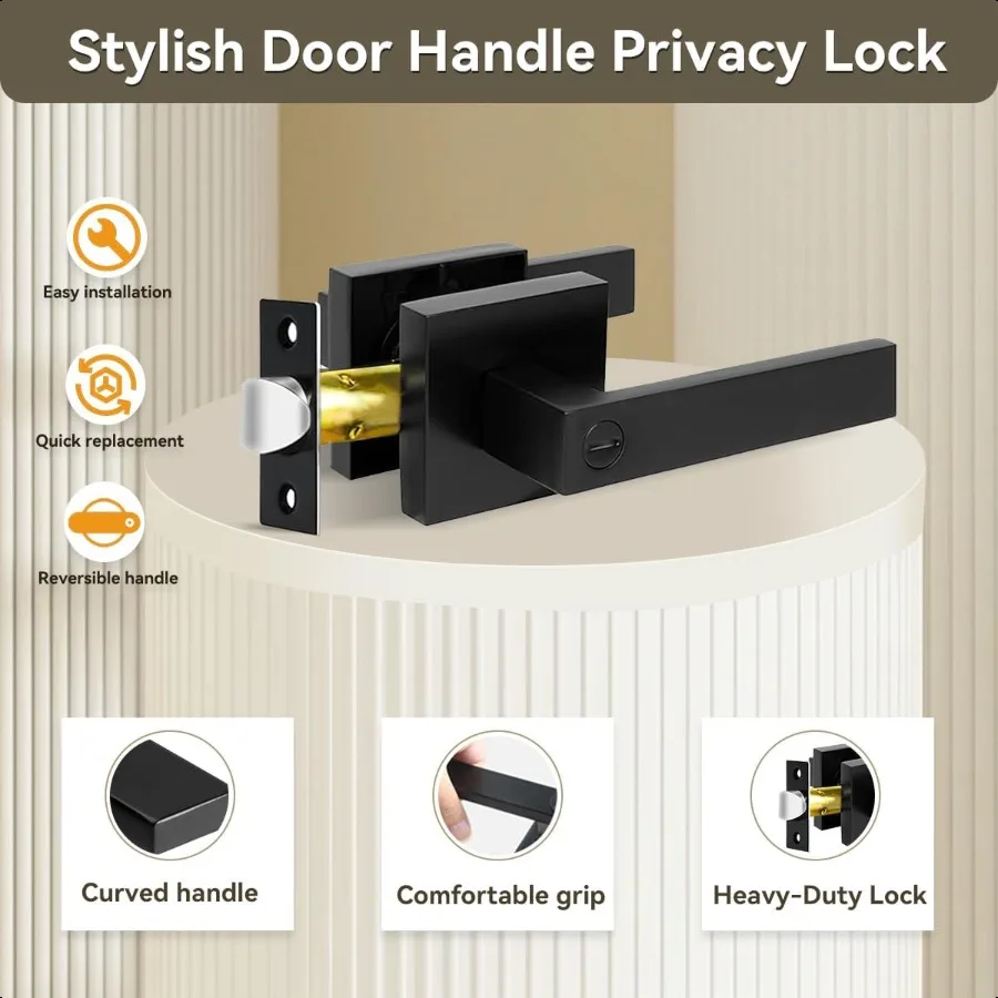 Privacy Deurhendels 4-pack Matzwarte Deurgrepen Bed- en Baddeursloten Interieur Sleutelslotenets Links- en Rechts Omkeerbaar