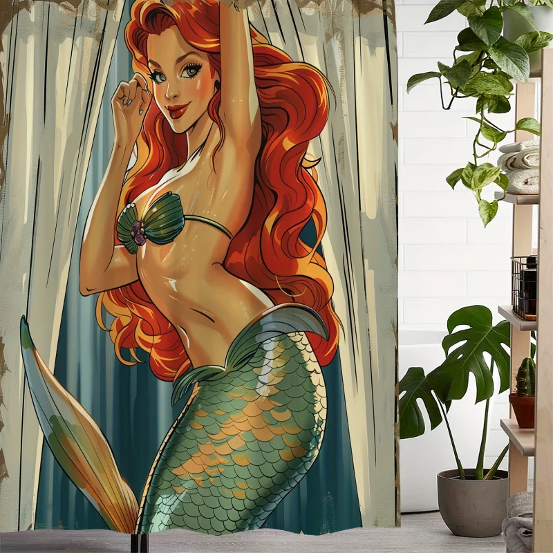 One beautiful mermaid print waterproof shower curtain, curtain with 12 hooks curtain for Windows