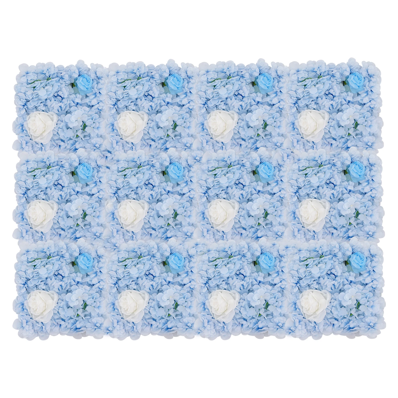 12-PCS Artificial Flower Wall Panel Blue White Silk Faux Dahlia Rose Hydrangea for Wedding Backdrop Party Decor Photo Booth