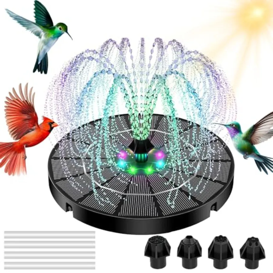 

2026 Solar Fountain for Bird Bath 3.5W Solar Bird Bath Fountains with Colorful LED Lights 2200mAh Battery 6-Hour Workday Pump f