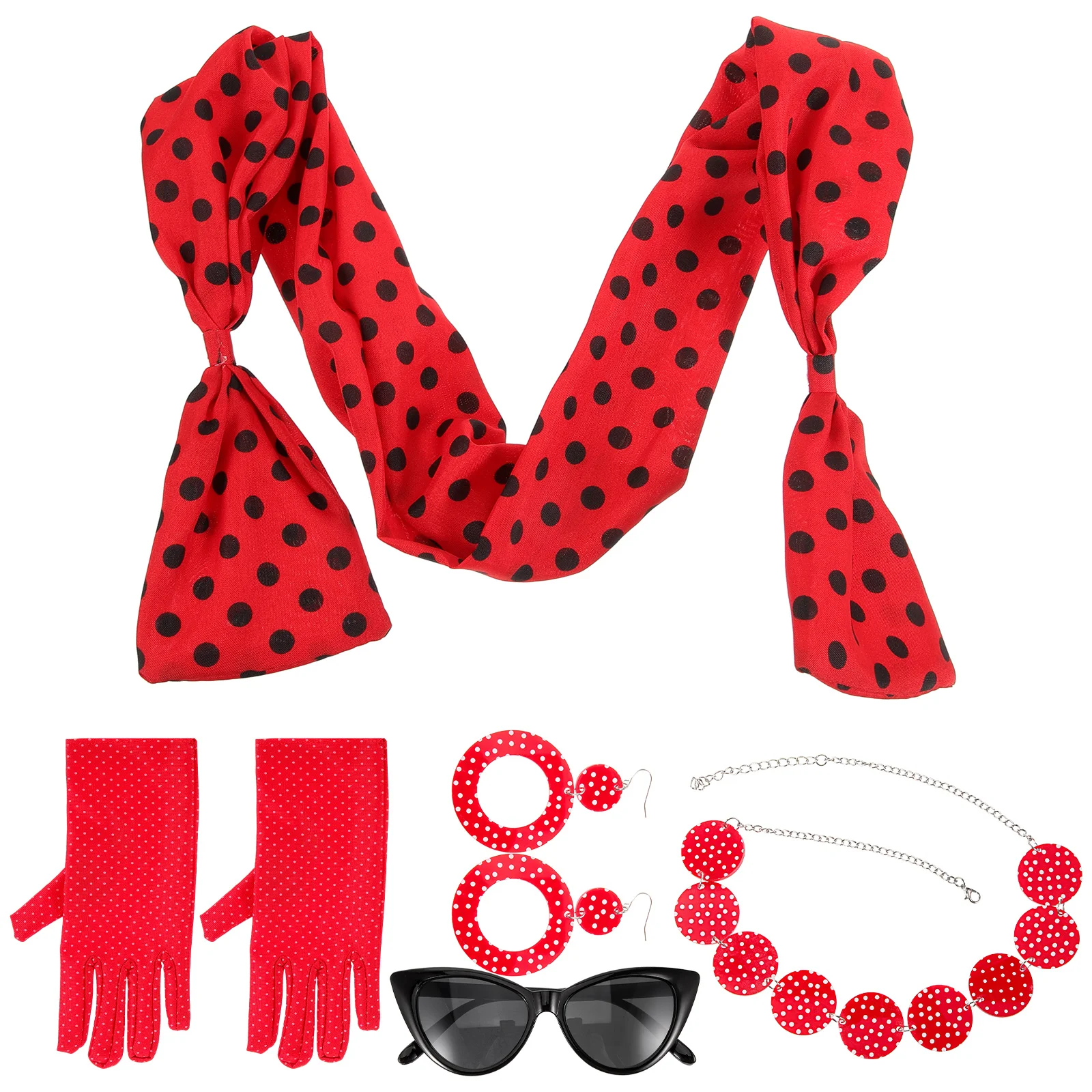

1950s Retro Costume Set Earrings Vintage Necklace For Women 1950S Necklace Glasses Headb Scarf 50s Party Accessories PE419SET23C
