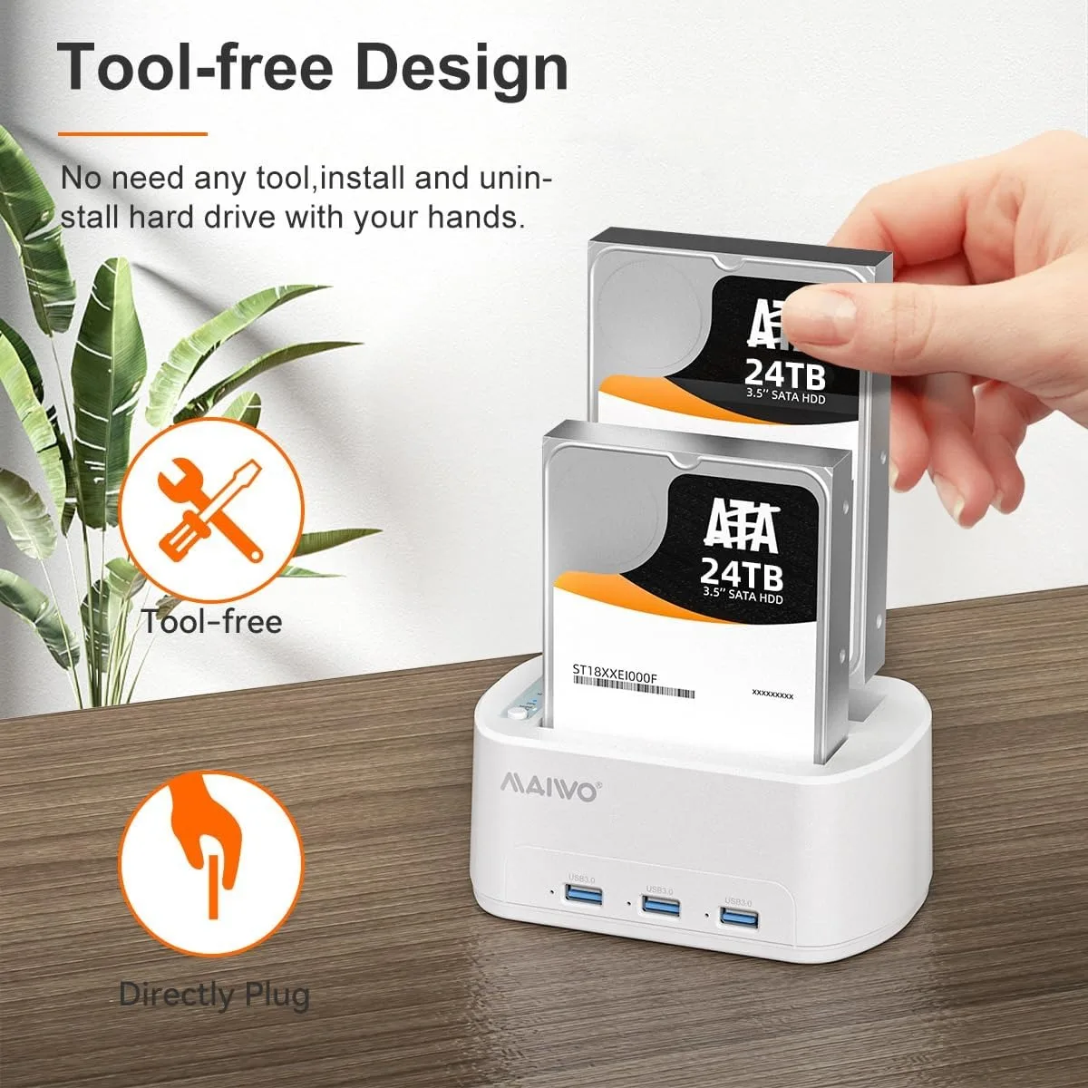 MAIWO 2.5 3,5 inch SATA HDD SSD-behuizing Dual Bay harde schijf dockingstation met offline kloon voor 3X USB 3.0 hub-uitbreidingsadapter