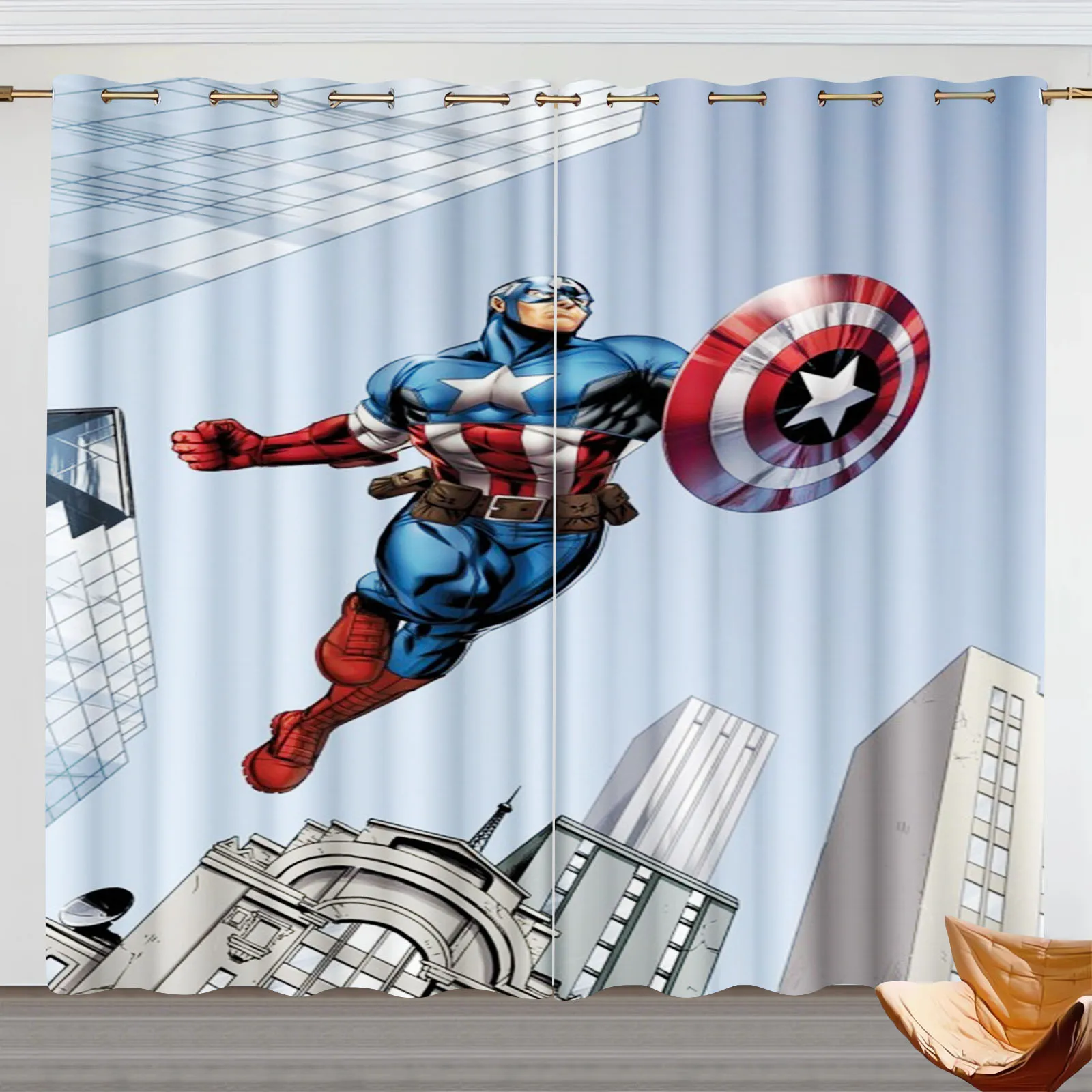 Avengers Cartoon Curtain for Bedroom, Polyester Shade, Marvel Partition, Room Curtains, Home, Multiple Size, Window Hangings