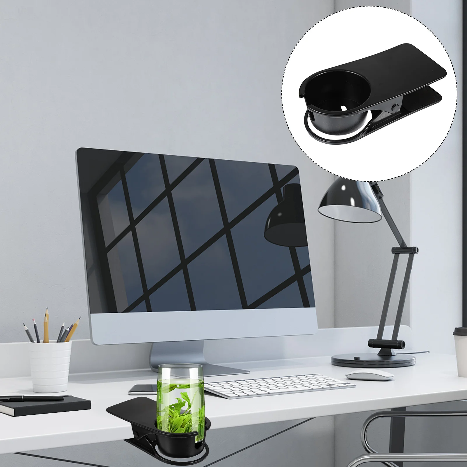 Portabicchieri Clip Organizzatore laterale da scrivania Facile installazione Senza trapano Home Office Car 1 pezzo Portabicchieri Clip da tavolo Portabottiglie
