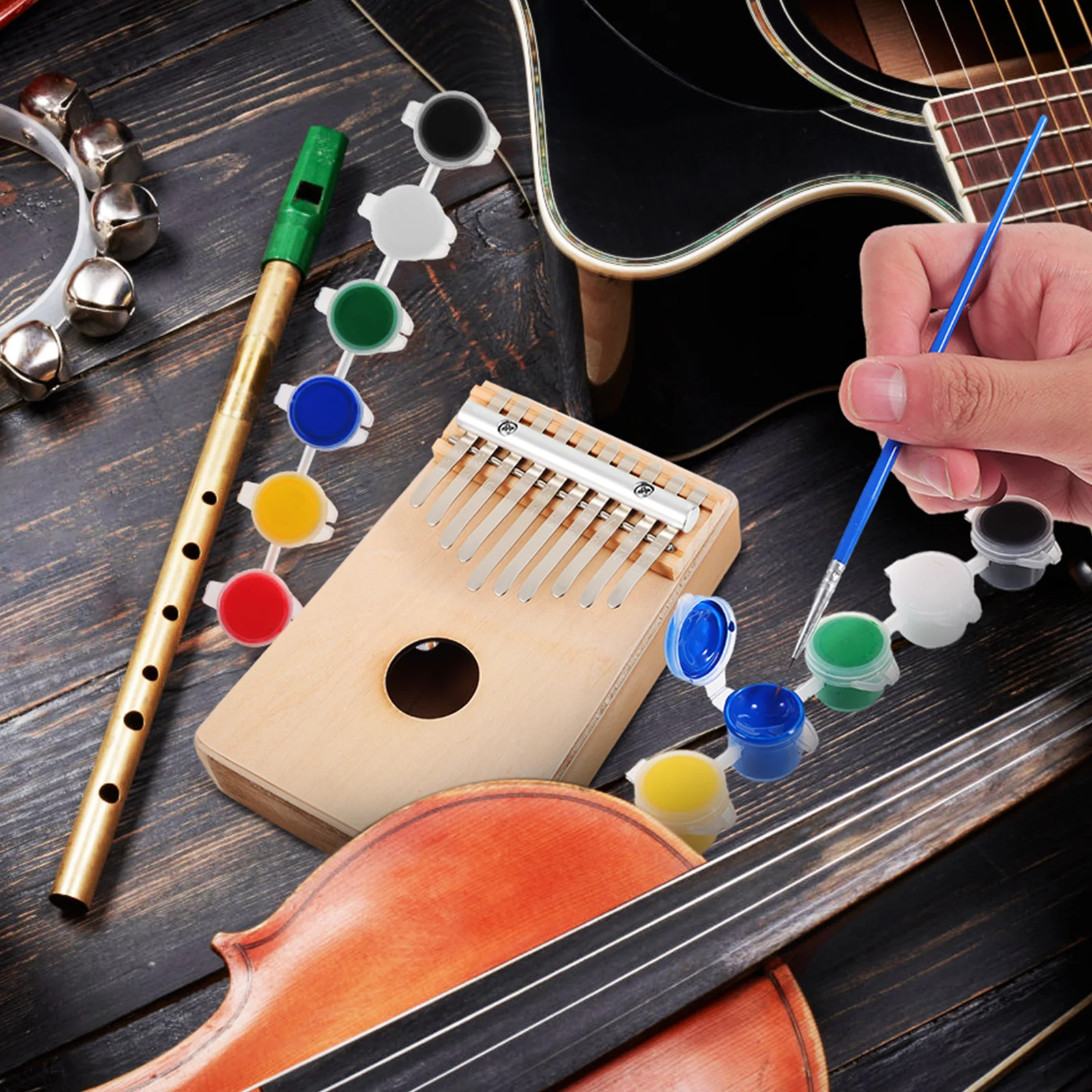 

Wooden Kalimba Piano Thumb Piano 10 Keys Portable Finger Instrument Paint Set for Beginners Kalimba Instrument