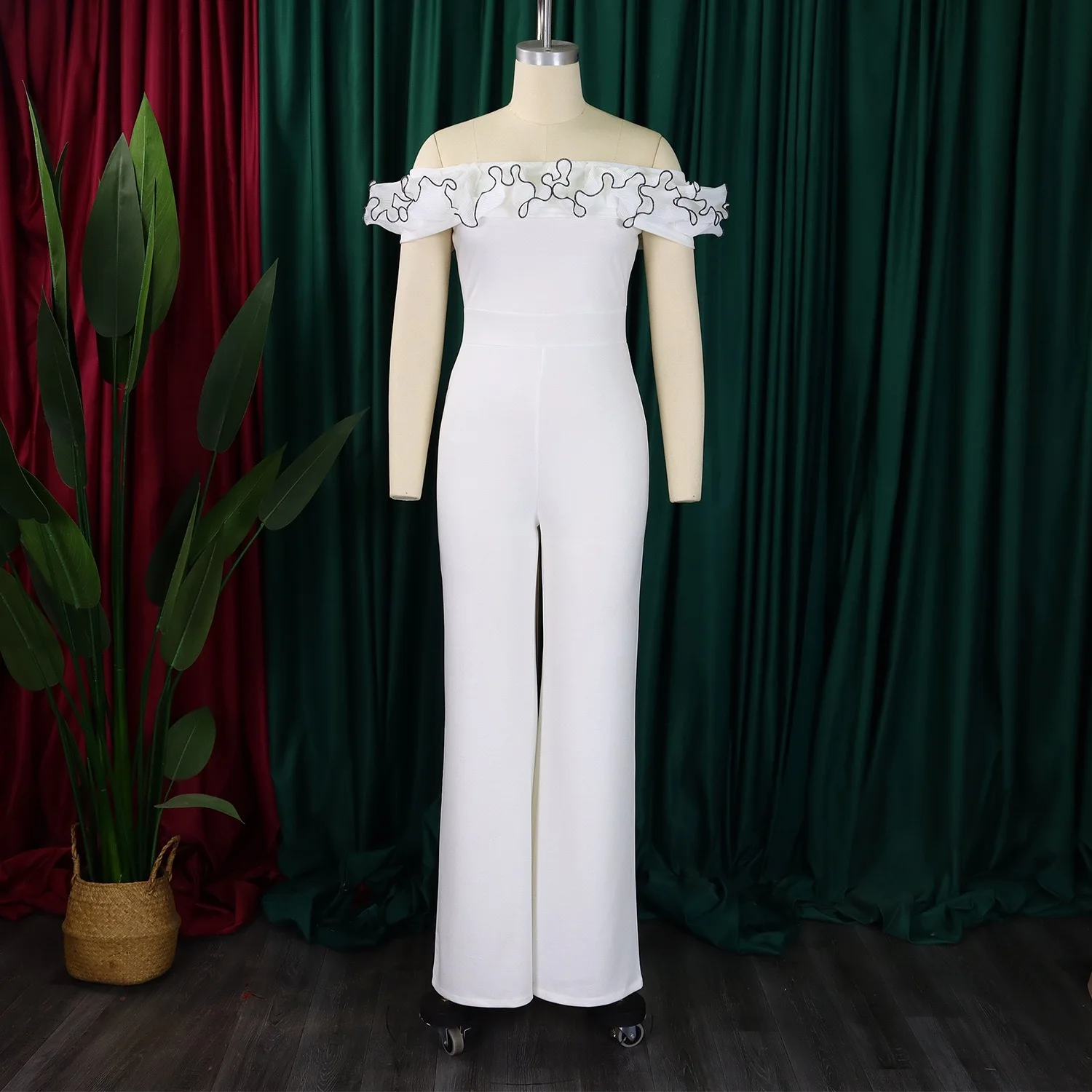 Elegant Jumpsuits & Rompers for Woman 2024 New Off the Shoulder Ruffles Short Sleeve High Waisted Straight Birthday Overalls Hot