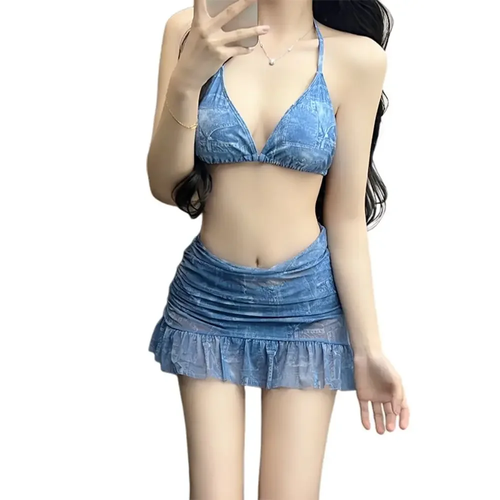 

Шикарный сексуальный комплект бикини с вырезом халтер: 4 предмета, облегающий крой, с длинными рукавами и разрезами – идеально подходит для горячих источников