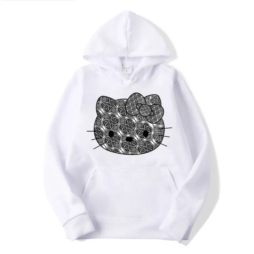 Long-sleeved Women's Vintage Clothing Winter Sweater MINISO Official Flagship Store Brand Clothing Hello Kitty Pattern Hoodie