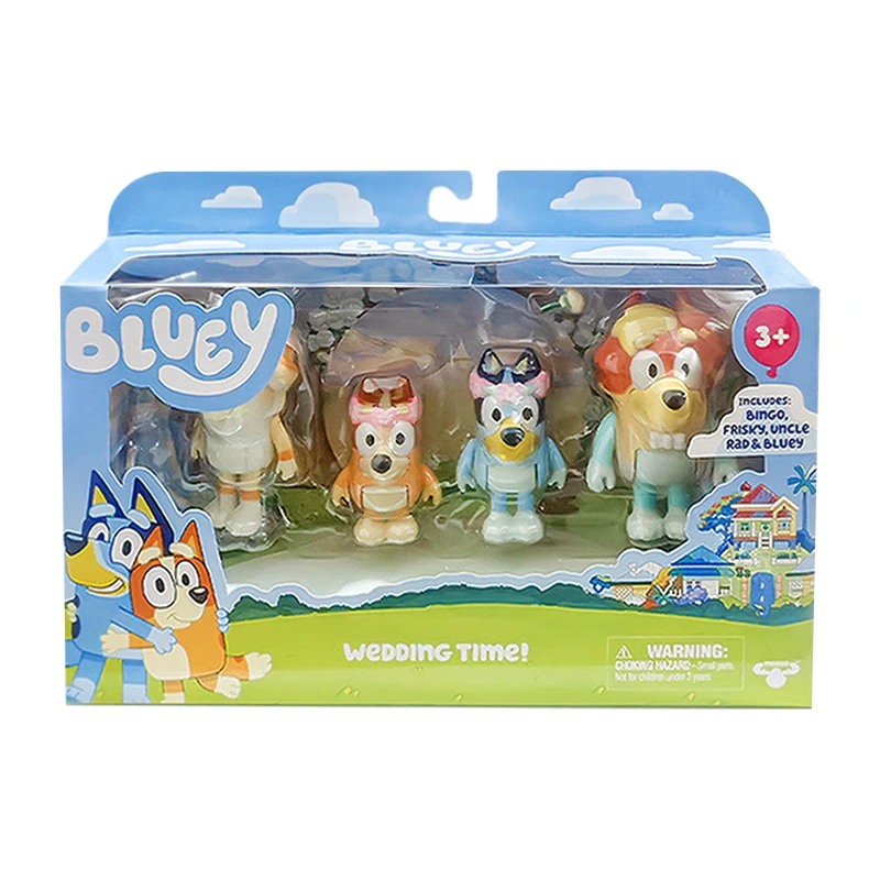 블루이 피규어 웨딩 장면 모델 인형 4개/세트 만화 애니메이션 미니피규어 수집품 장식 어린이 장난감 생일 선물