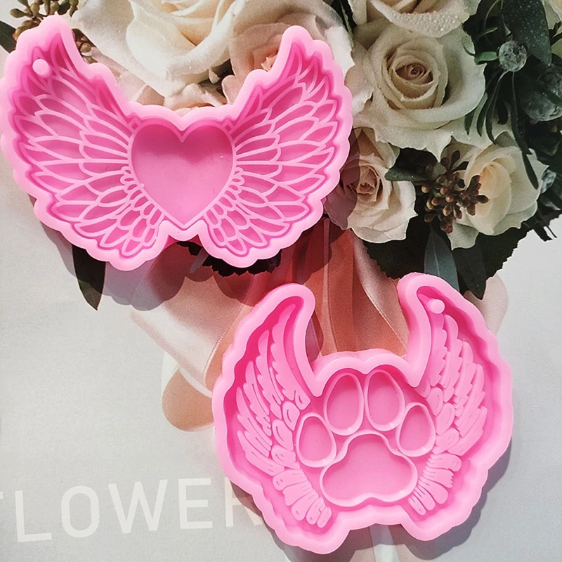 DIY Love Angel Wing Keychain Silicone Epoxy Mold DIY Keychain Pendant Jewelry Crafting Mould for Valentine Love Gift