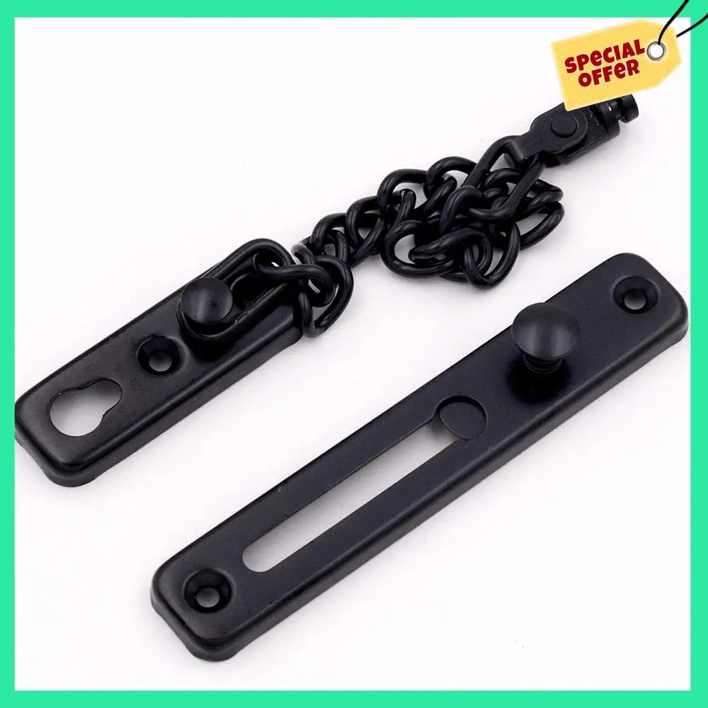 -A14E ล็อคโซ่ประตู 2 แพ็ค, การ์ดโซ่รักษาความปลอดภัยสแตนเลส, สลักประตูขัดเงาพร้อมสกรู, สีดํา