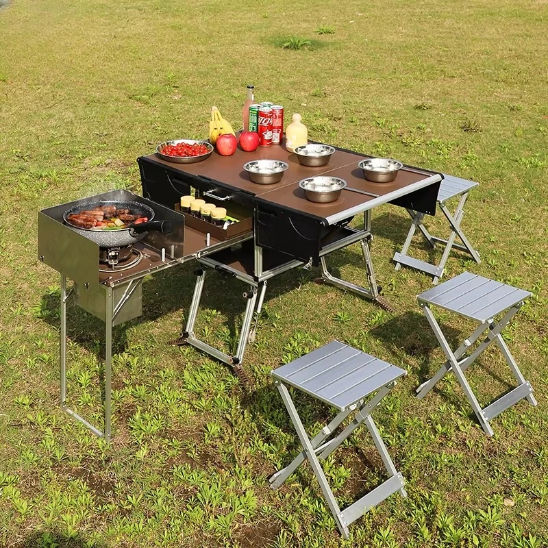 Camp aluminum kitchen and Rv kitchen  Bulin C650 Outdoor  Equipped Picnic Table Folding Camping Stove Camping Mobile Kitchen