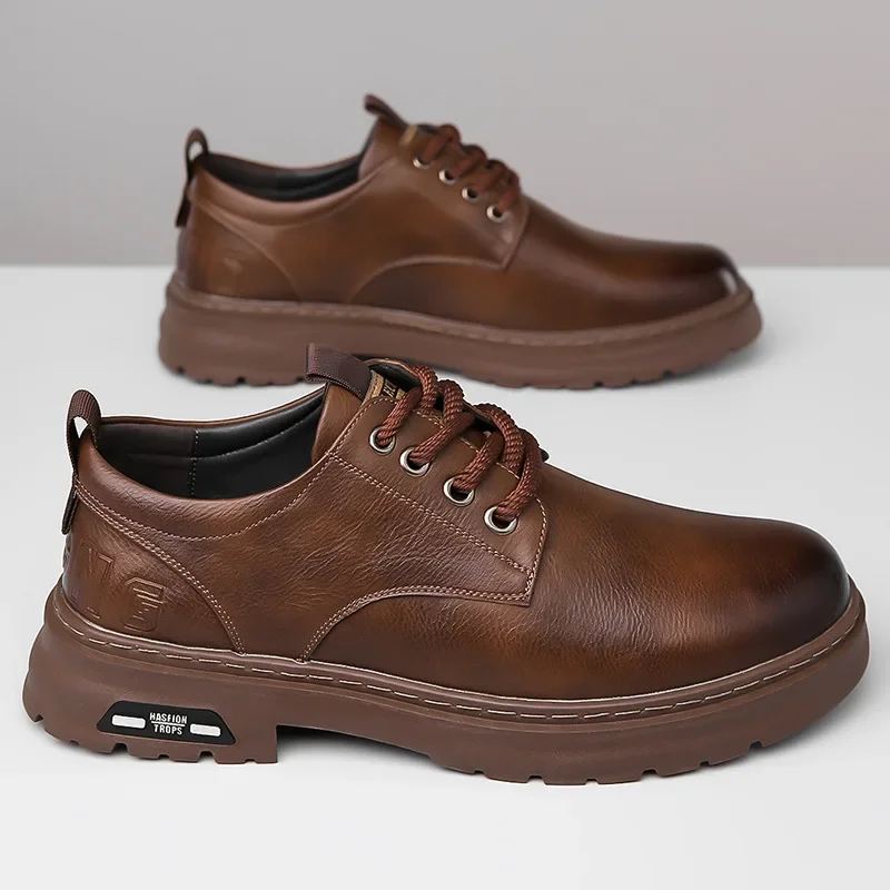 Men's Casual Leather Shoes Designer Trendy All-match Platform Shoes  Men's Business Breathable Leather Shoes - Image 3