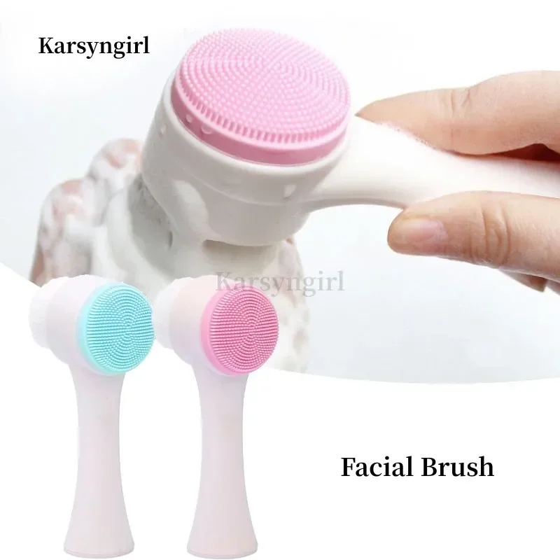 Karsyngirl Silica Gel Facial Brush Double Sided Facial Cleanser Blackhead Removing Product Pore Cleaner Exfoliating Facial Brush