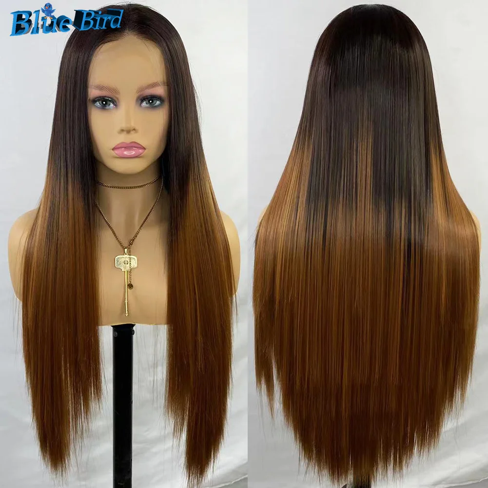 

BlueBird Long Silky Straight 1B/27 Ombre Wig Futura Hair 13x4 Synthetic Lace Front Wig For Black Women Heat Resistat Pre Plucked