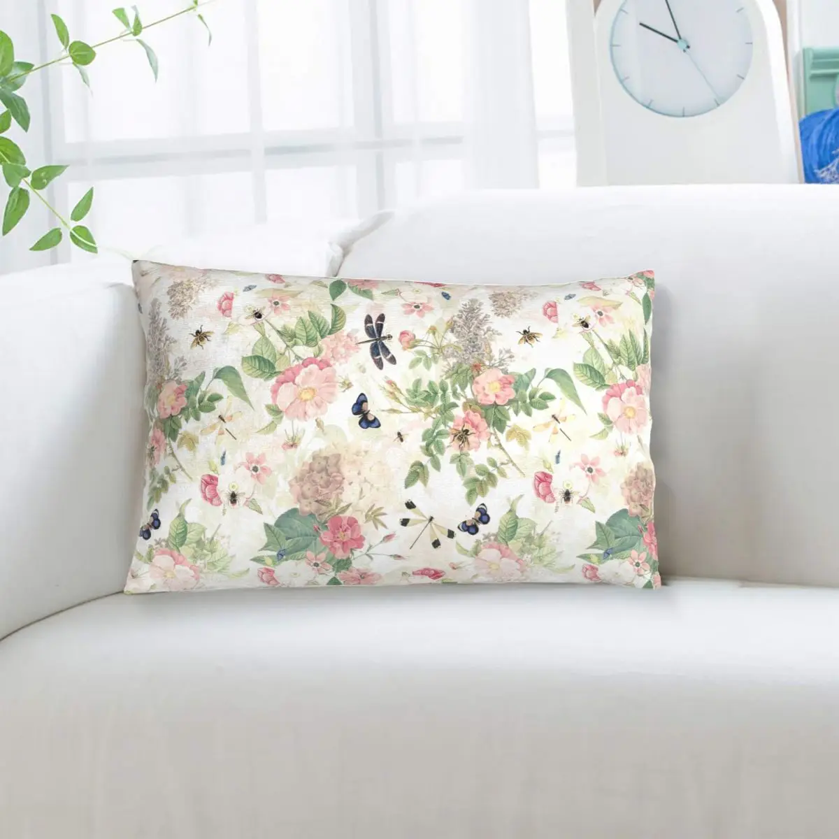 

UtART Винтажная наволочка с рисунком роз, весенних цветов и насекомых, прямоугольная, для декора спальни, чехол для подушки