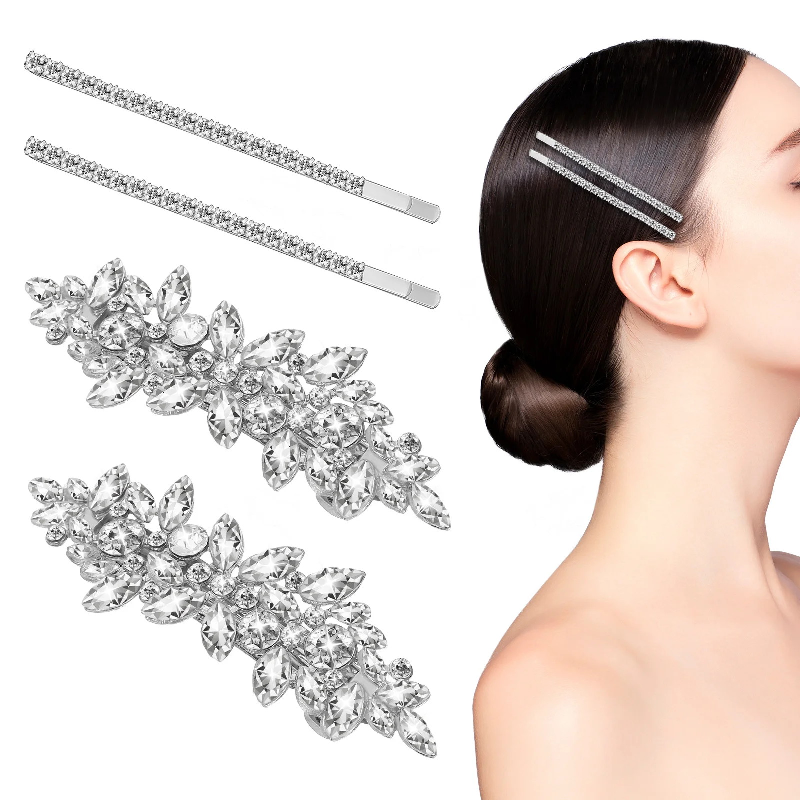 

4 pcs Rhinestone Hair Clip Sparkly Bridesmaid Bridal Pins Decorative Fancy Women Wedding Hair Accessories Shine Elegant