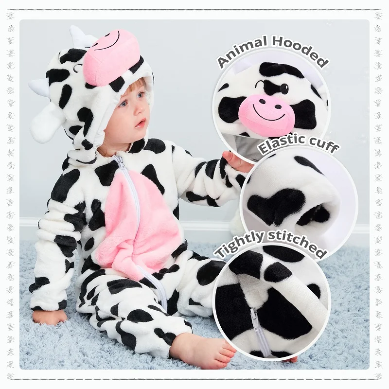 MICHLEY Halloween Baby Rompers Winter Clothes Costume Flannel Hooded Bodysuits Pajamas Animals Overall Jumpsuit For Kids Bebe