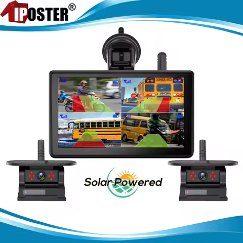 iPoster Digital Wireless 7 Inch Touch Screen DVR Monitor Split Screen with 1/2/4x Solar Backup Camera Magnetic Hitch For Caravan