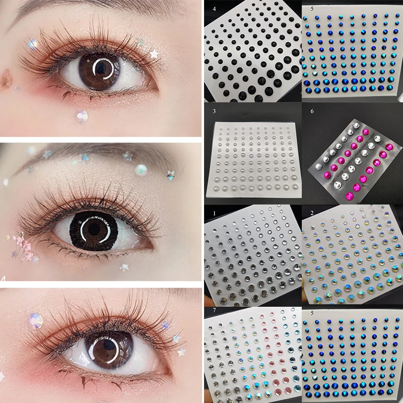 Eyeshadow Tattoo Diamond Stickers Mixed Size Face Sticker Jewel Self Adhesive Face Tattoo Body Brow Makeup DIY Beauty Rhinestone