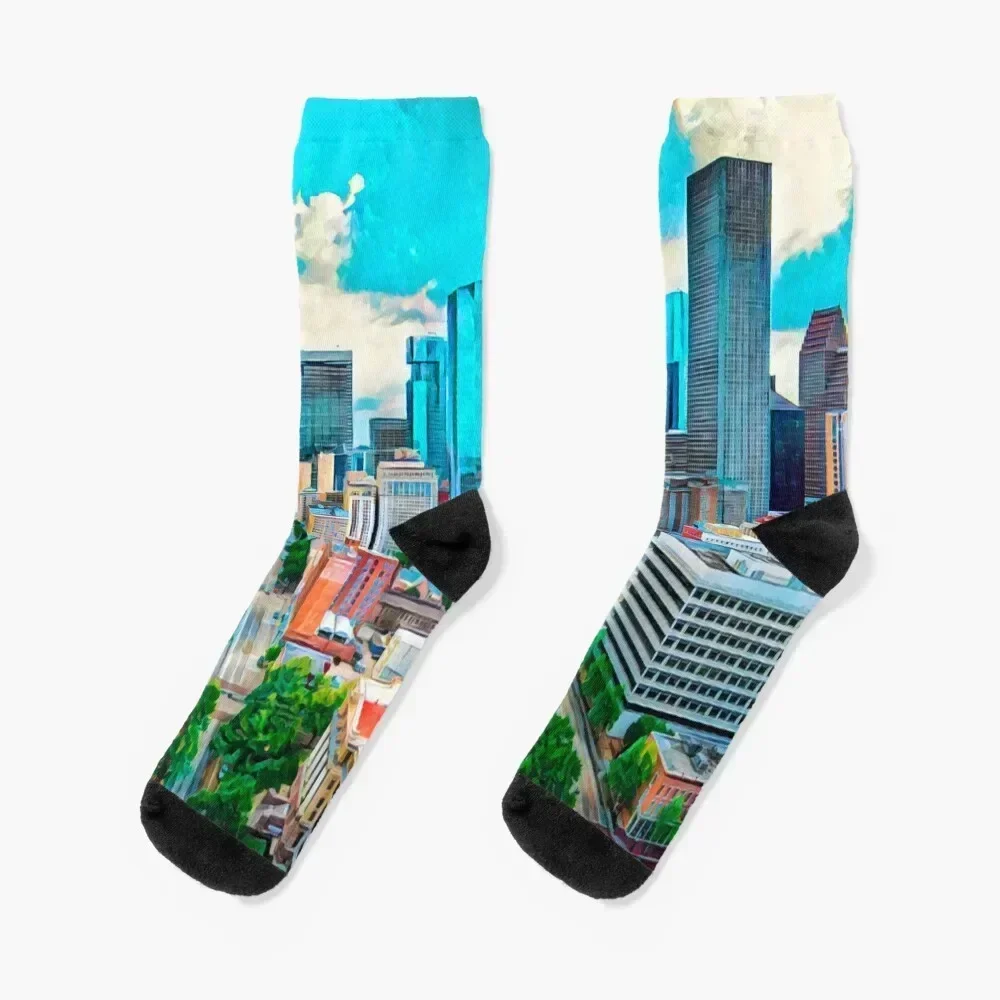 

Houston City Skyline, Texas Socks colored new in's Wholesale anti slip football Ladies Socks Men's