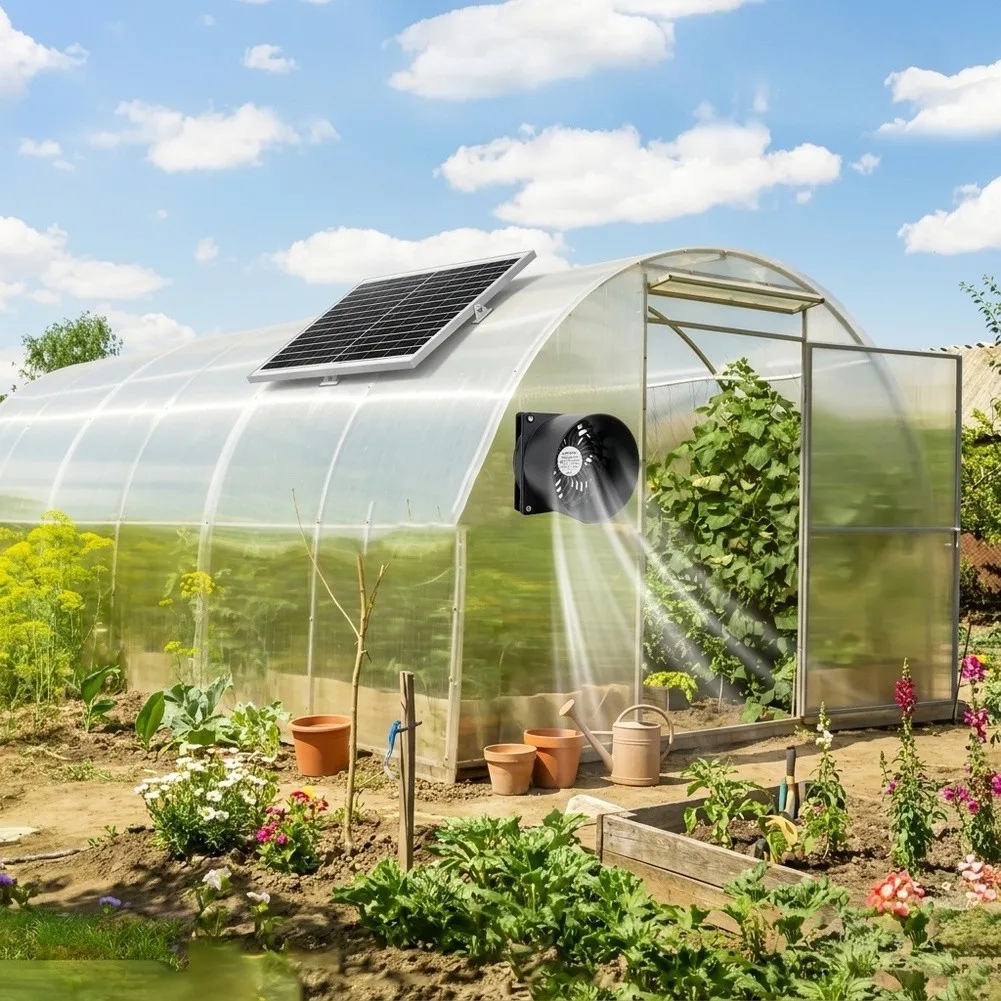 15W Solar-Powered Fan Low Noise Air Circulation Ventilator For Greenhouse Chicken Pet House Shed Outdoor No Wiring Cooling Parts