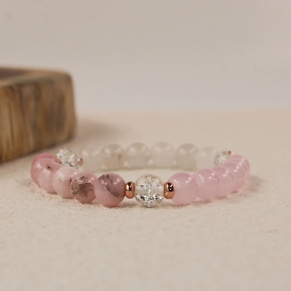 Versatile natural White Quartzite pink opal love beaded bracelet women summer Friendship bracelet matching bf and stuff Bangle
