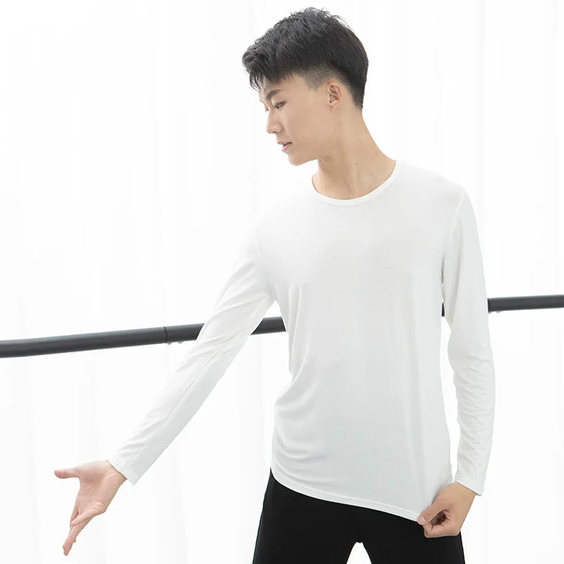 flat Hem man Tops Modal Latin Dance top elastic Male teacher student loose training clothes