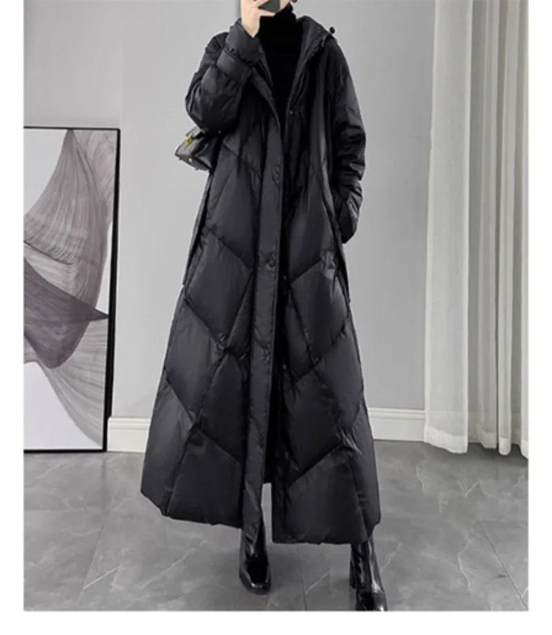 2026 Fashion Down Cotton-padded Jacket Women's Winter X-long Parkas Thicken Warm Top Hooded Coat Loose A-line Quilted Outerwear