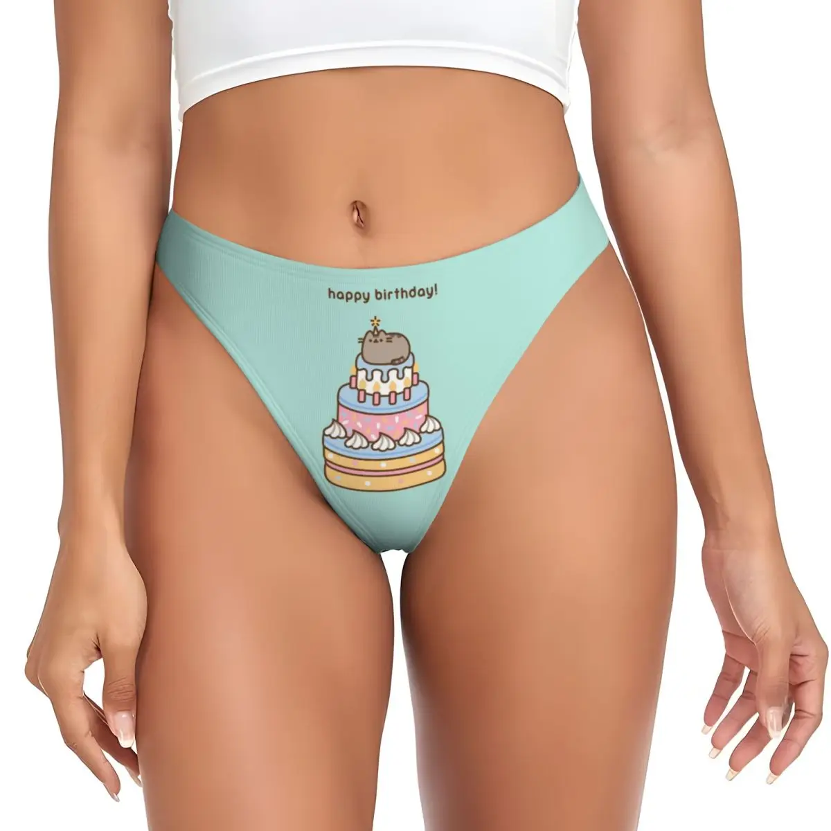 

Custom Women's P-Pusheens Happy Birthday G-string Thongs Female Stretch Panties Underwear