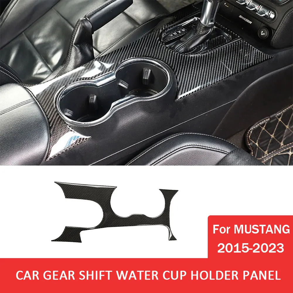 

Car Gear Shift Water Cup Holder Panel Trim Sticker for Ford Mustang 2015-2023 Carbon Fiber Automobile Interior Accessories