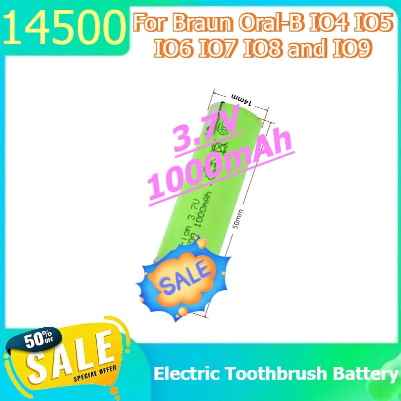 

14500 Electric Toothbrush Battery for Braun Oral-B IO4 IO5 IO6 IO7 IO8 and IO9 Toothbrushes 3.7V 1000mAh