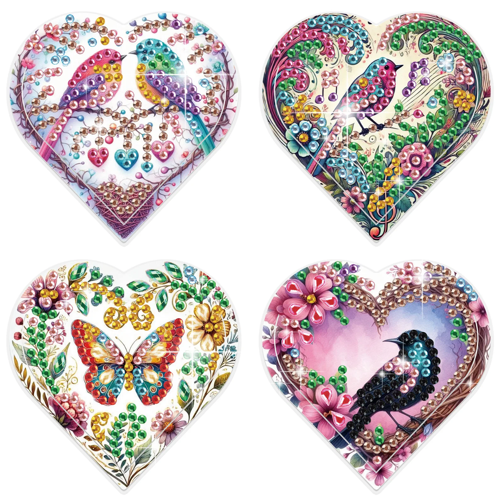 

4PCS Diamond Painting Heart Shaped Bookmarks Kits,Colorful bird Diamond Craft Special Shaped Diamonds Bookmarks handmade Gift