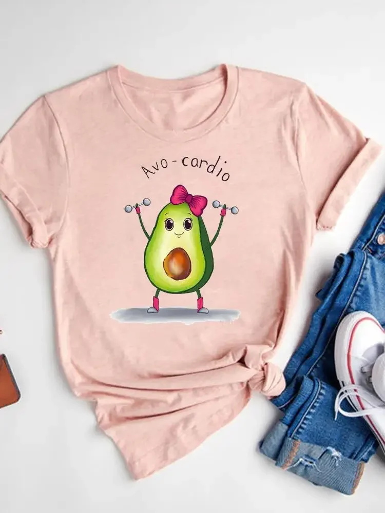 Avocado Face Trend Fashion Short Sleeve Print T Shirt Tee Basic Clothing Summer Top Graphic T-shirt Women Clothes