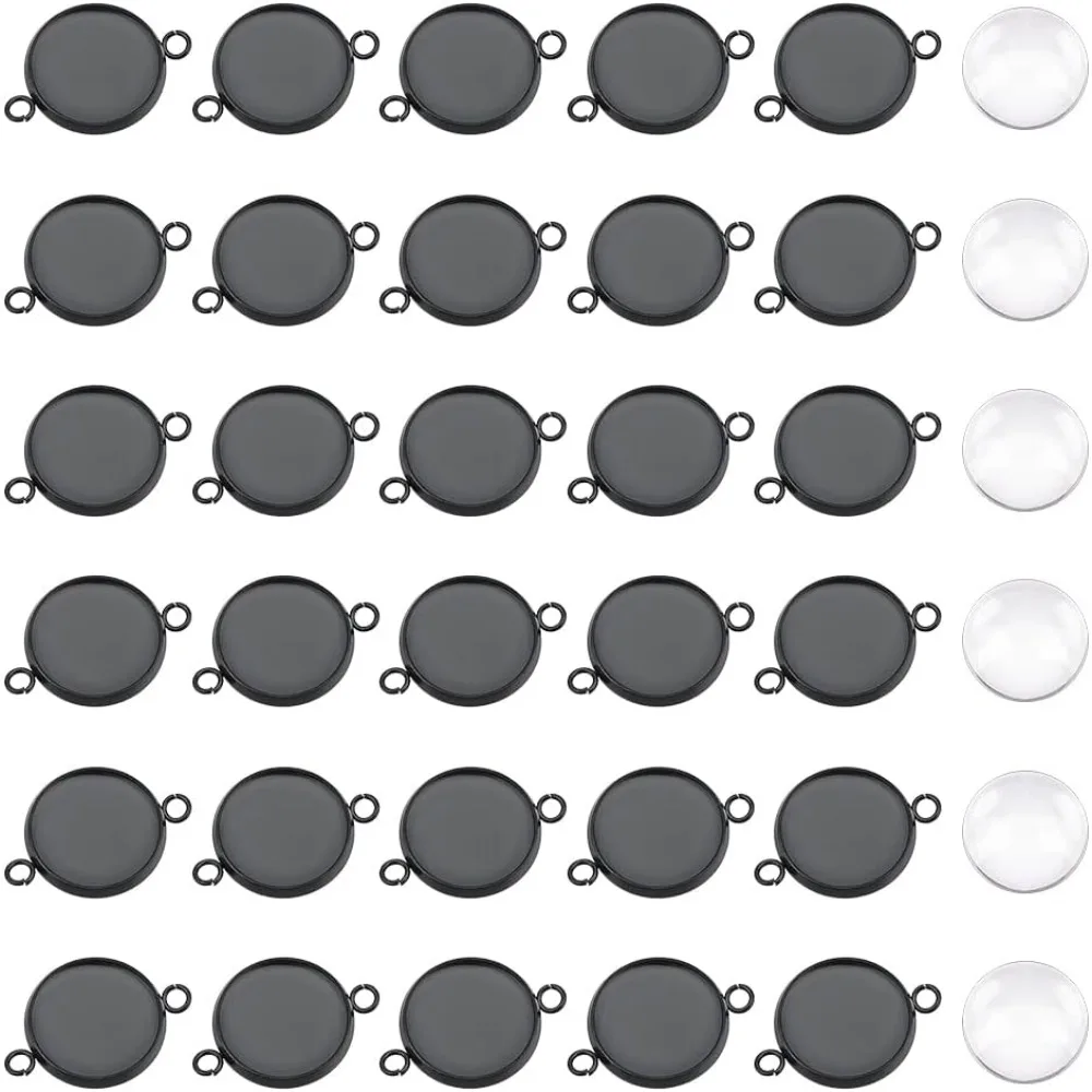 

DIY Blank Dome Flat Round Link Connector Making Kit Including Stainless Steel Link Settings Glass Cabochons Gunmetal